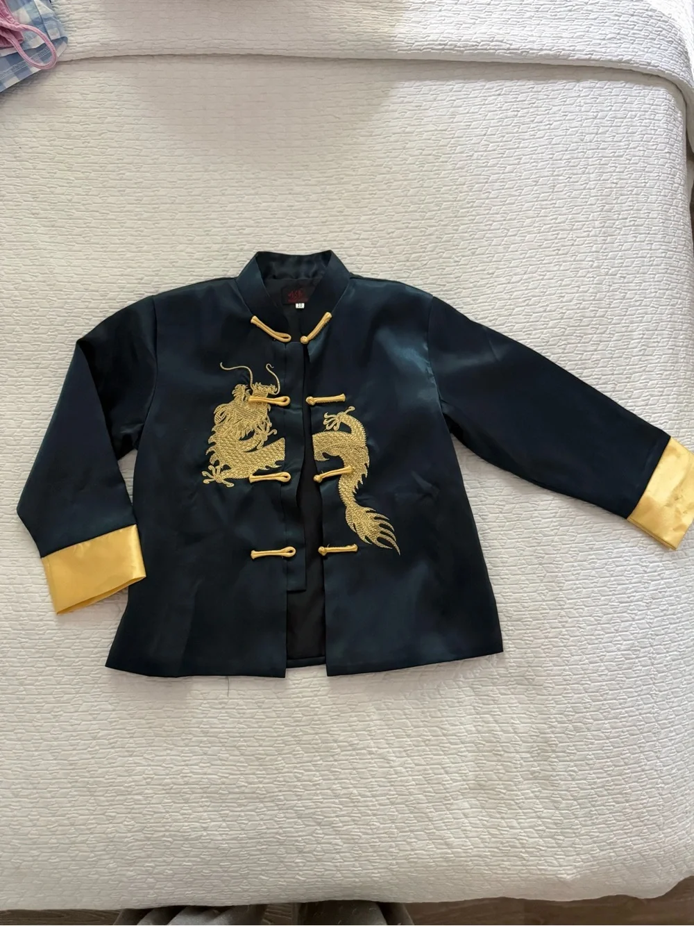 Gold-Embroidered Dragon Satin suit - Black & Gold Chinese costume